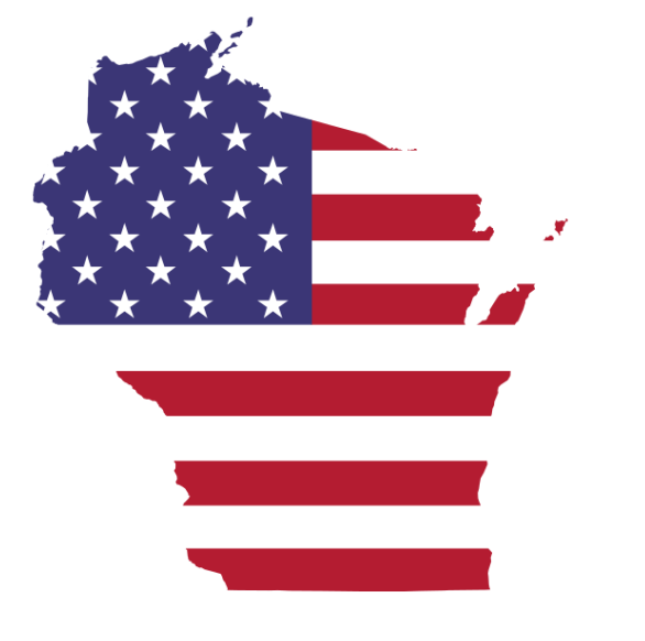 A map of wisconsin with an american flag on it