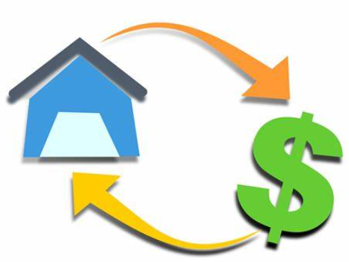 A house and a dollar sign with arrows pointing to them
