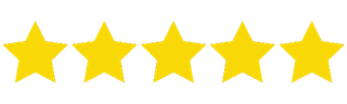 A row of five yellow stars on a white background.