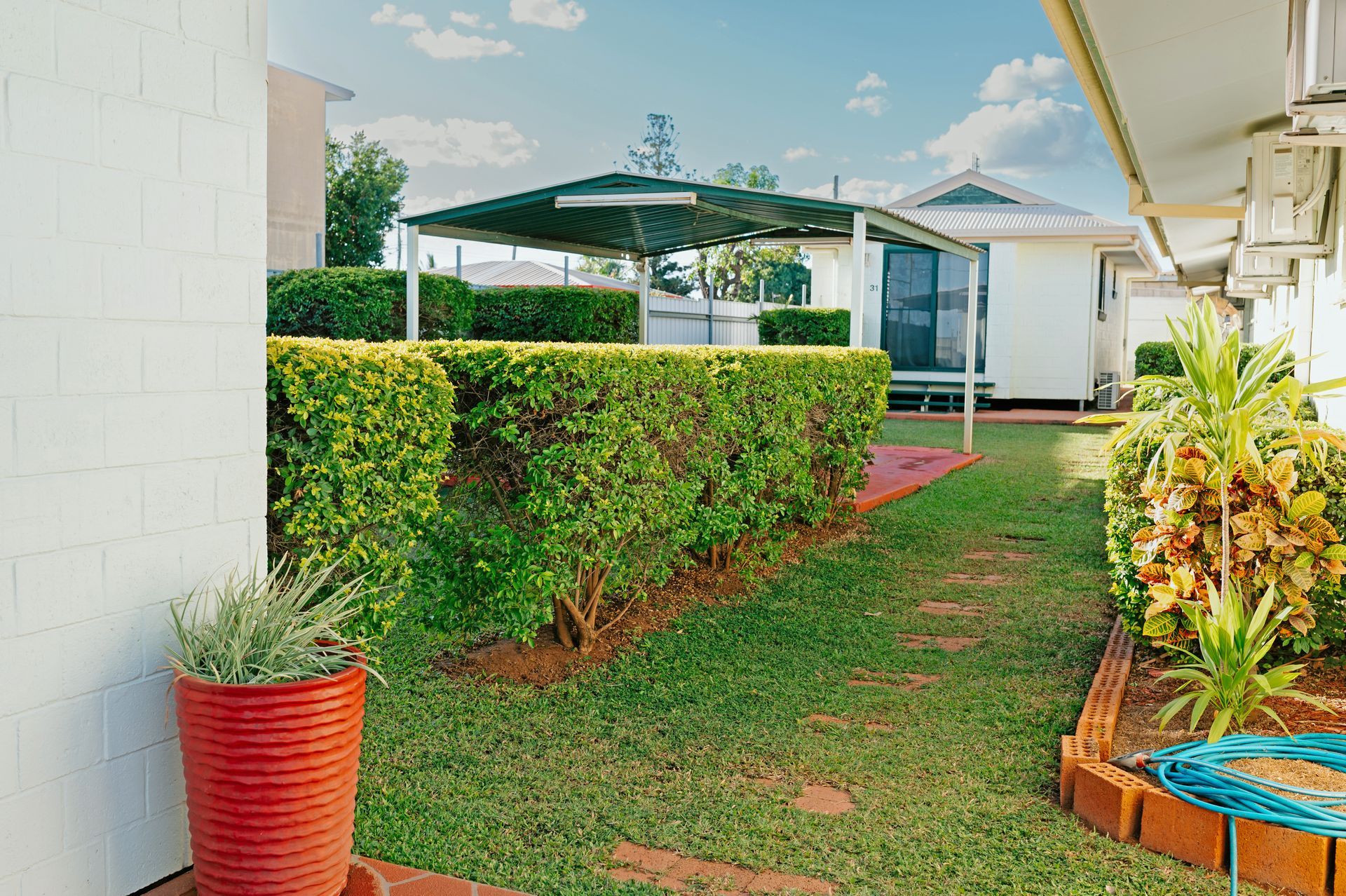 view towards deluxe cabin and bbq area
