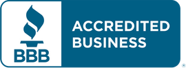BBB Accredited Business seal with a stylized flame and the text