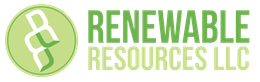 Logo of Renewable Resources LLC, featuring a green circle with an abstract symbol and green text on a white background.