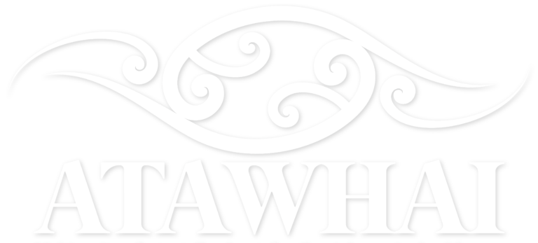 White stylized Maori koru design with 