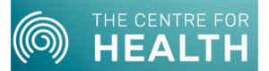 Logo of "The Centre for Health" with a spiral design on a teal background.