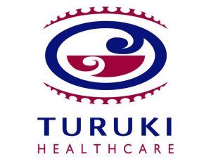 Turuki Healthcare logo: blue and red Māori design with text "TURUKI HEALTHCARE".