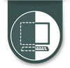 Computer icon: dotted outline on the left, solid on the right, within a green circle.