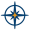 Blue compass-like star logo with an orange center inside a blue circle
