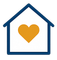 Blue outlined house with an orange heart in the center