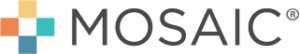 A close up of a mosaic logo on a white background.
