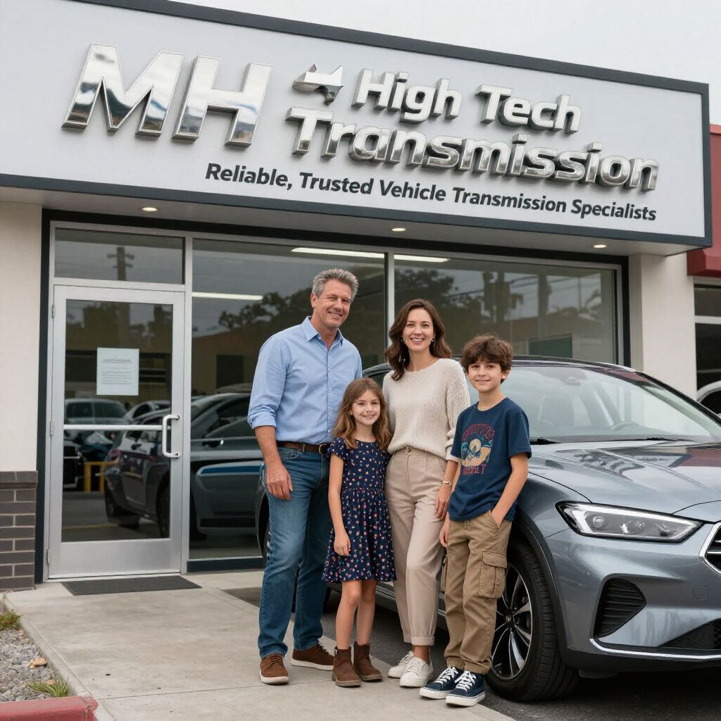 Family smiling in front of 