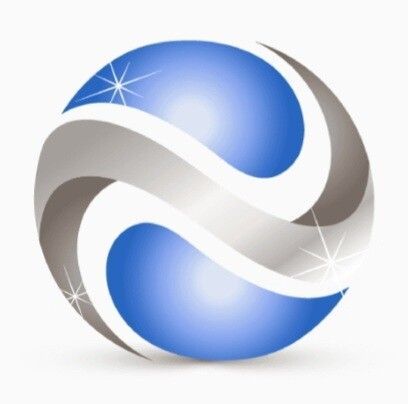 A blue and silver sphere with a white background
