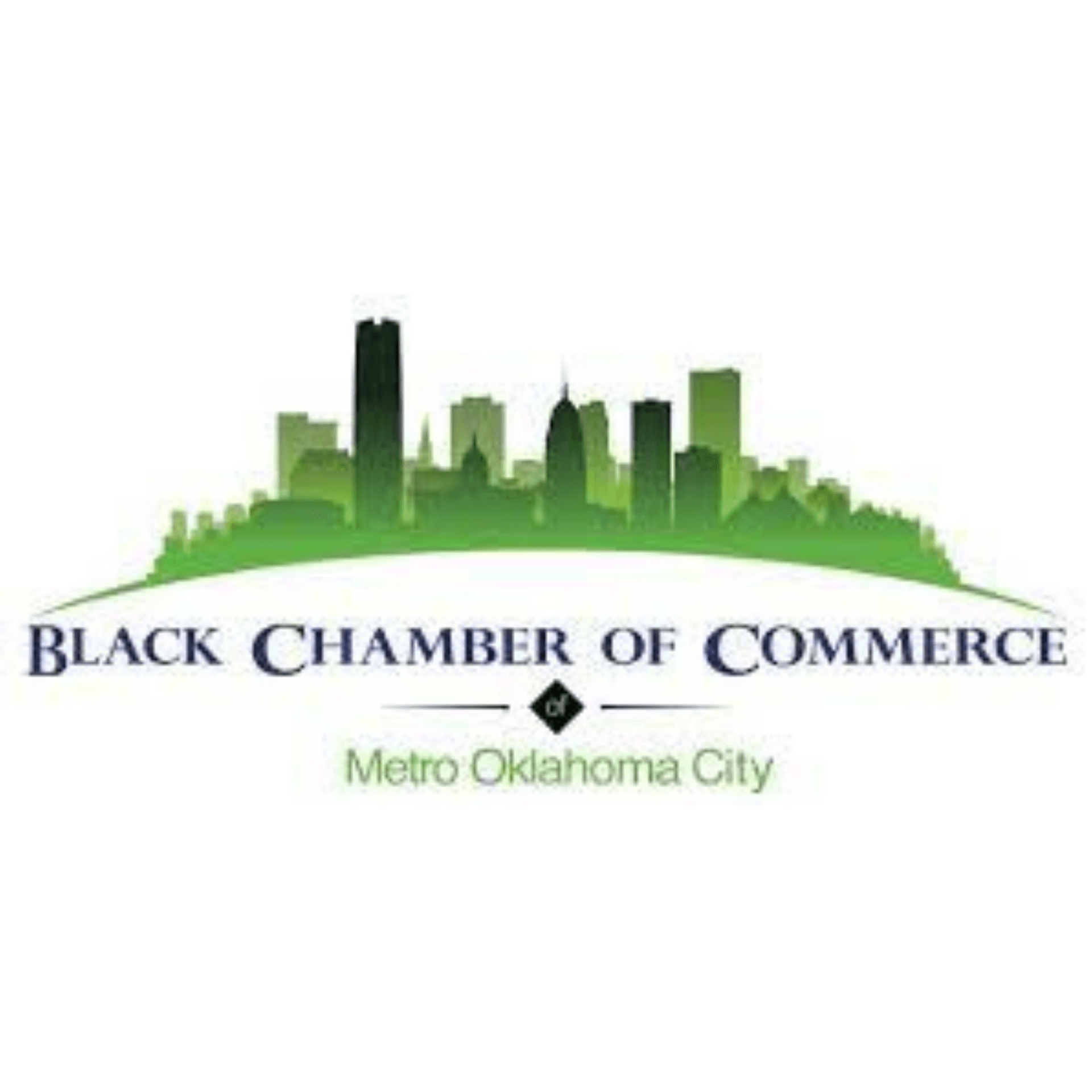Black Chamber of Commerce Metro Oklahoma City logo: Green skyline silhouette over text.