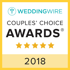 WeddingWire Couples' Choice Awards 2018 logo. Yellow background with text and five gold stars.