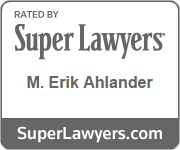 The logo for super lawyers is rated by m. erik ahlander.