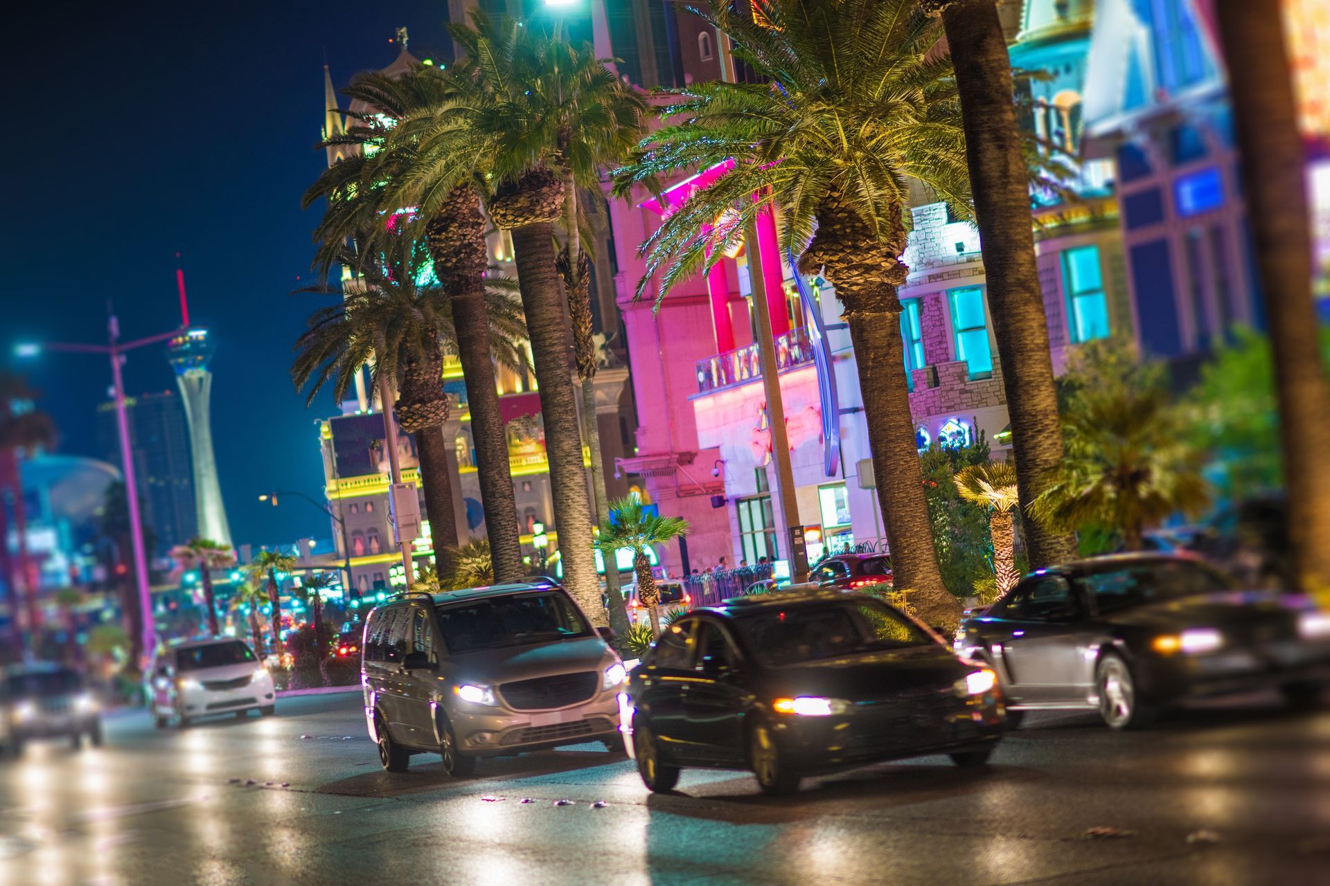 Cars driving along a Las Vegas street