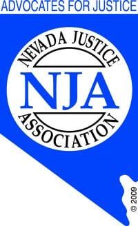A blue and white logo for the nevada justice association