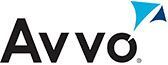 A logo for avvo with a blue triangle on a white background.