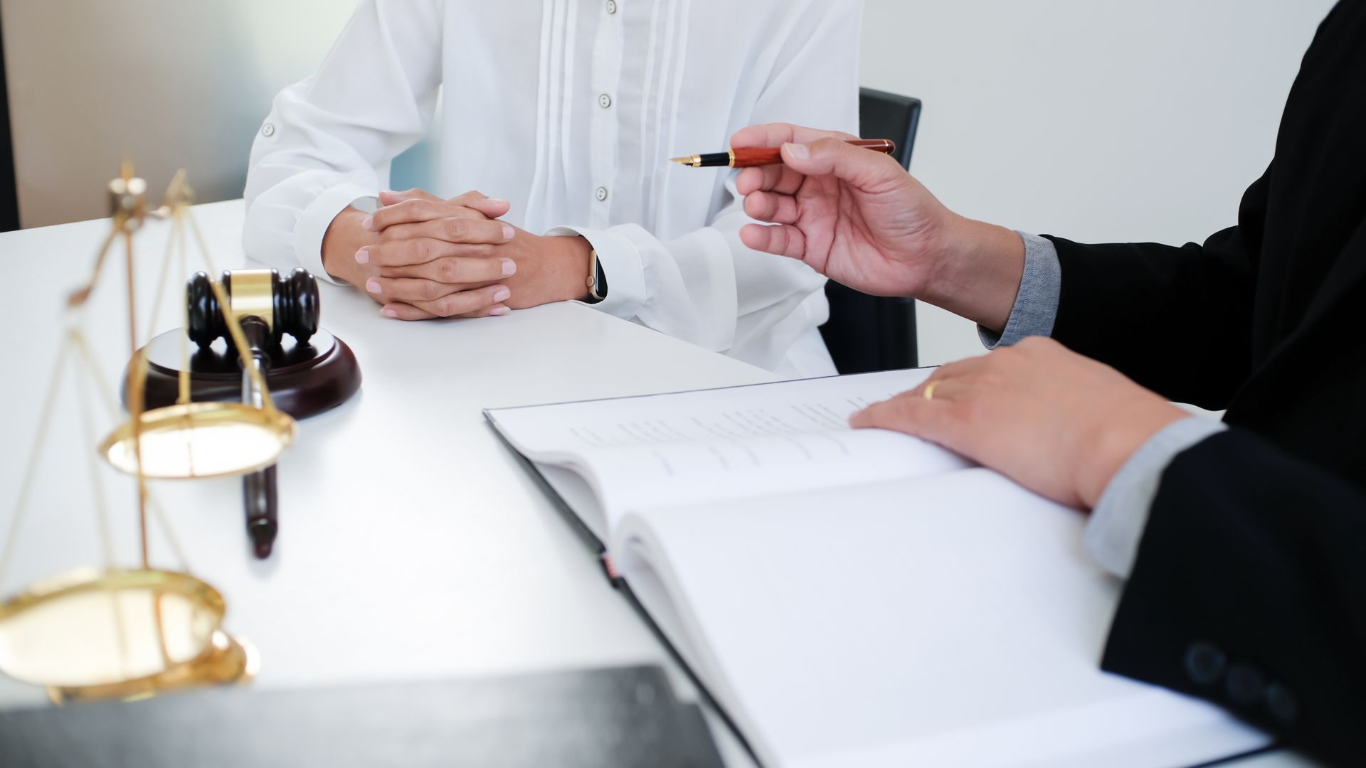 Lawyer and client in consultation