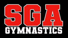 Logo for SGA Gymnastics with large, bold red letters reading 