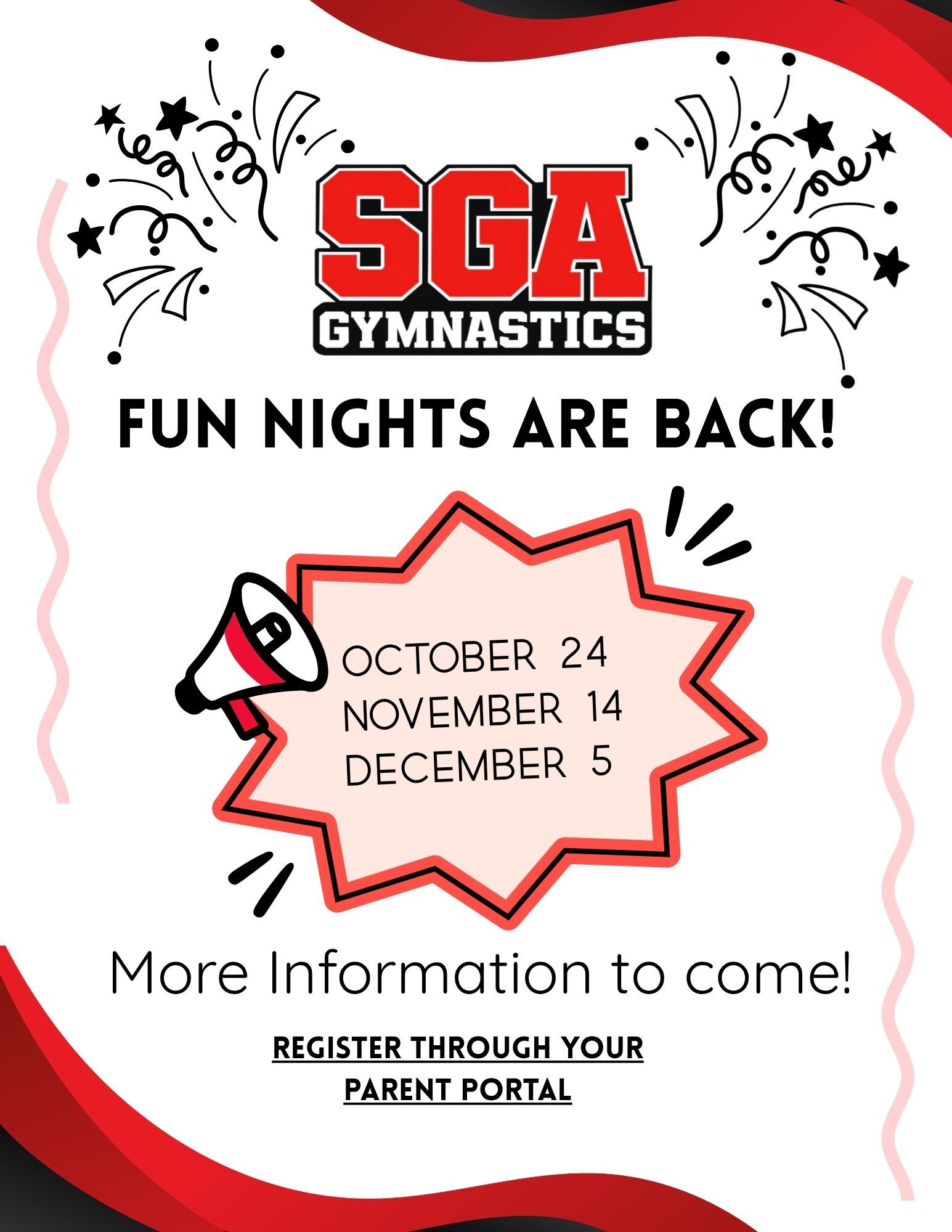 A flyer for SGA summer camps listing themes, dates, and pricing, decorated with colorful summer icons.