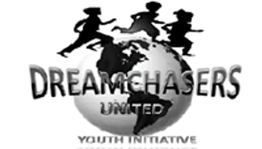 Dreamchasers logo: silhouettes of three people running on a globe; text says