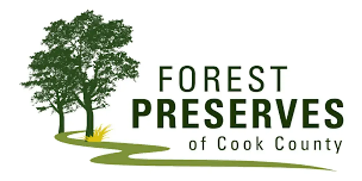 Forest Preserves of Cook County logo: trees, path, and text