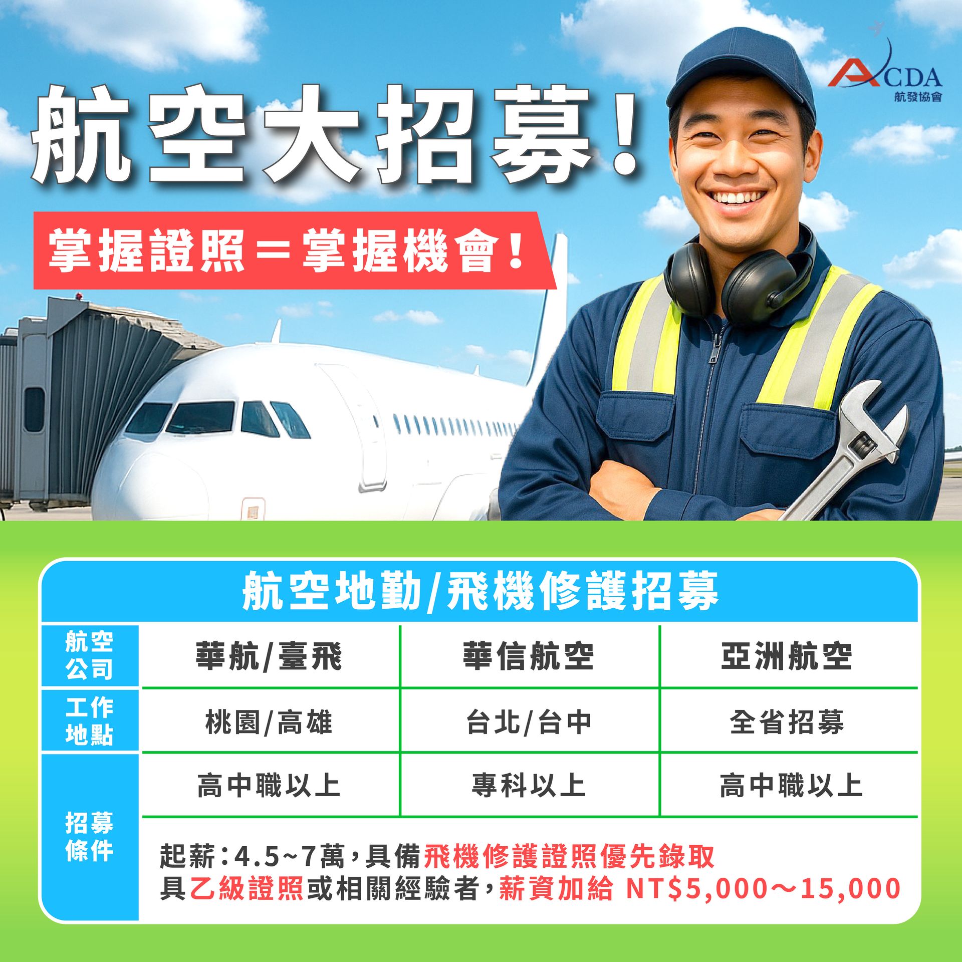 飛機修護、飛機維修、丙級飛機修護證照、乙級飛機修護證照、職訓課程、免費課程、免費培訓、退輔會職訓