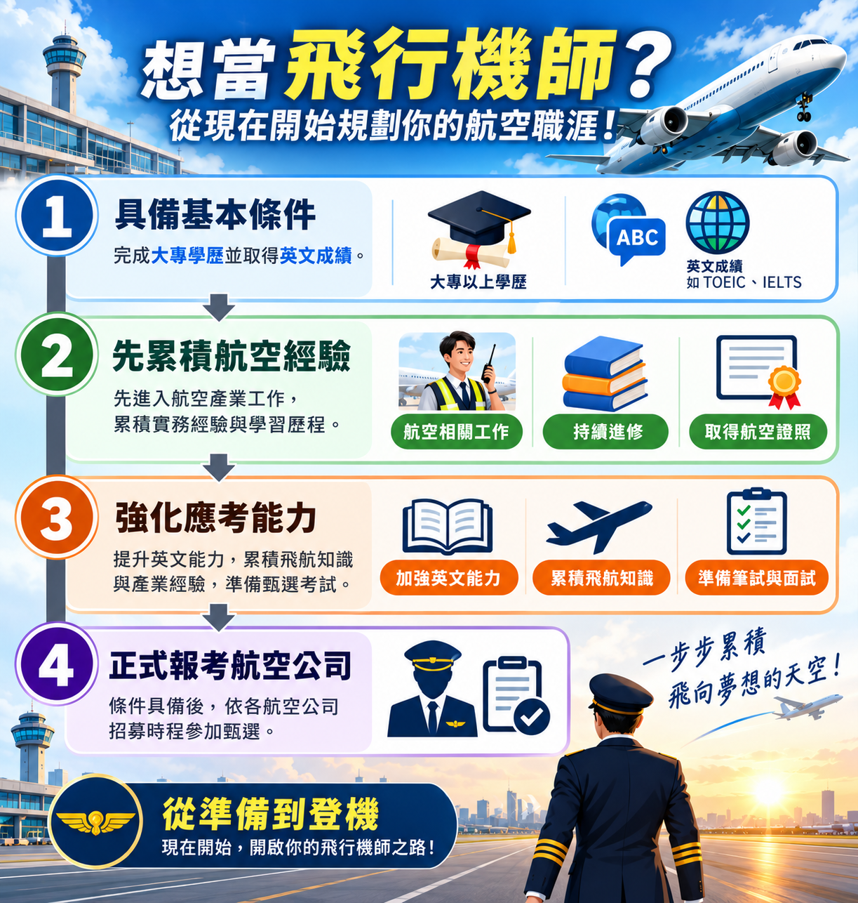 ✈️ 長榮、華航、星宇航空全年接受飛行機師報名!
招募類別包含:
?✈️ 培訓飛航學員|無飛行經驗也可報考
✈️ 一般飛行員|自學飛行人才
? 想考飛行機師?卻不知道該從哪裡開始準備?
免費!
