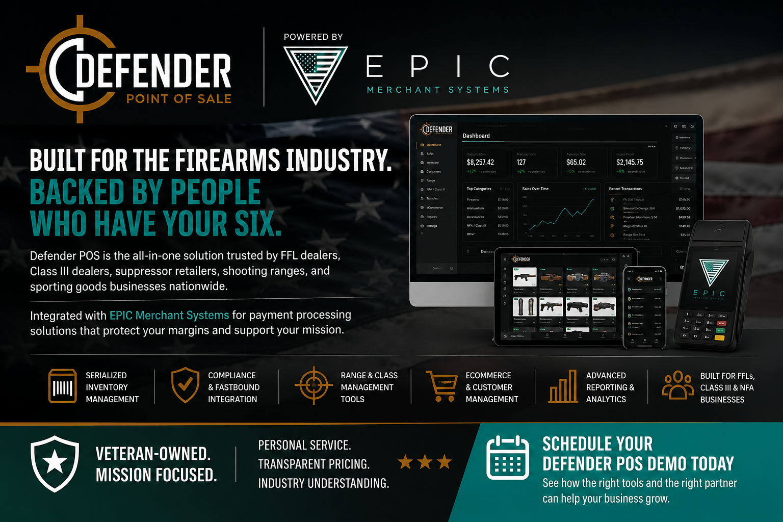 Defender POS and EPIC Merchant Systems for FFL, Class III, NFA dealers, suppressor retailers