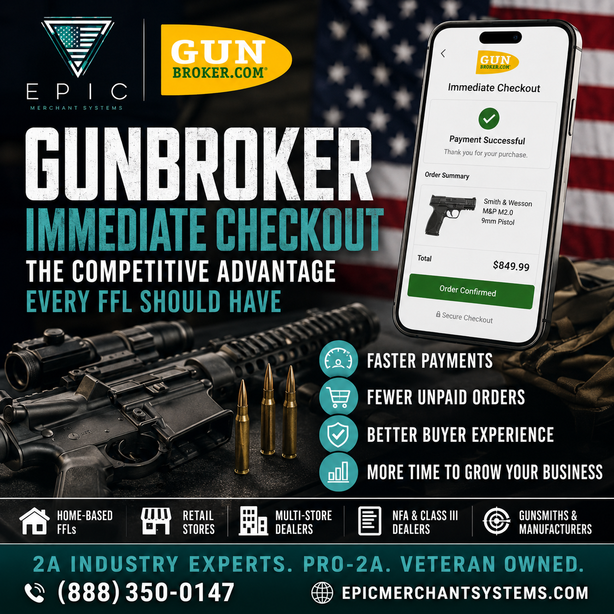 GunBroker Immediate Checkout for FFL dealers using Authorize.net and NMI with EPIC Merchant Systems