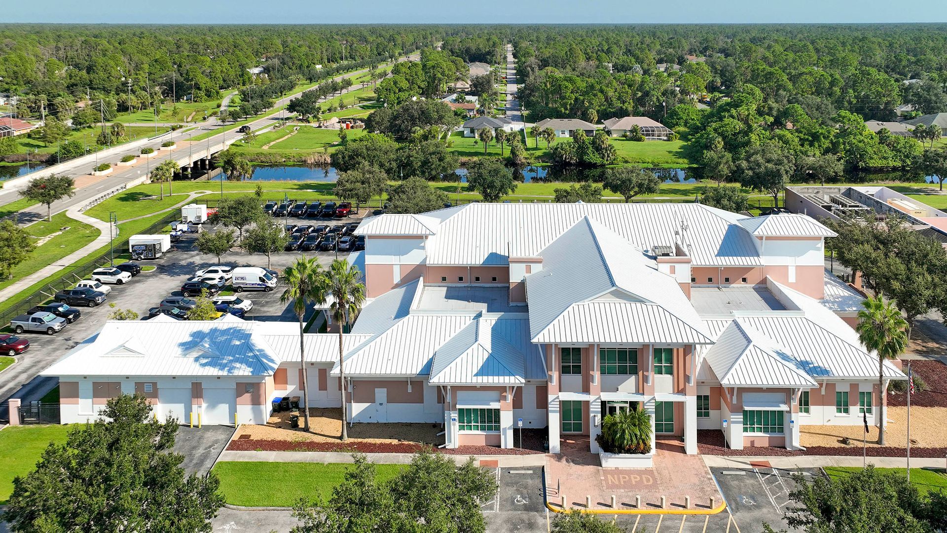 Metal and flat roofing systems installed at the North Port Police Station in Florida
