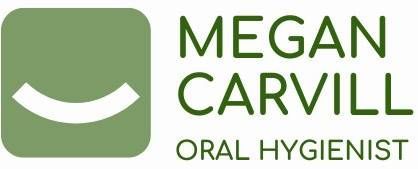 The logo for megan carvill oral hygienist has a smile on it.