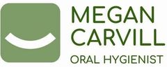 The logo for megan carvill oral hygienist has a smile on it.