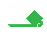 Logo di una casa verde e bianca con un tetto stilizzato e un quadrato inclinato.