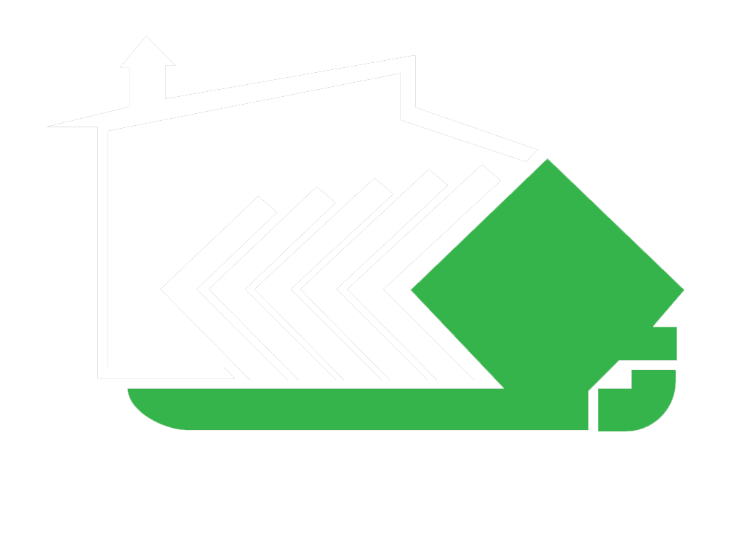 Logo di una casa verde e bianca con un tetto stilizzato e un quadrato inclinato.