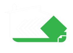 Logo di una casa verde e bianca con un tetto stilizzato e un quadrato inclinato.