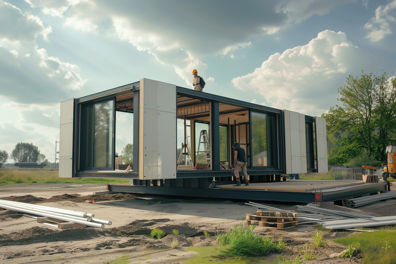 Construction of a foldable prefab home from Amazon.