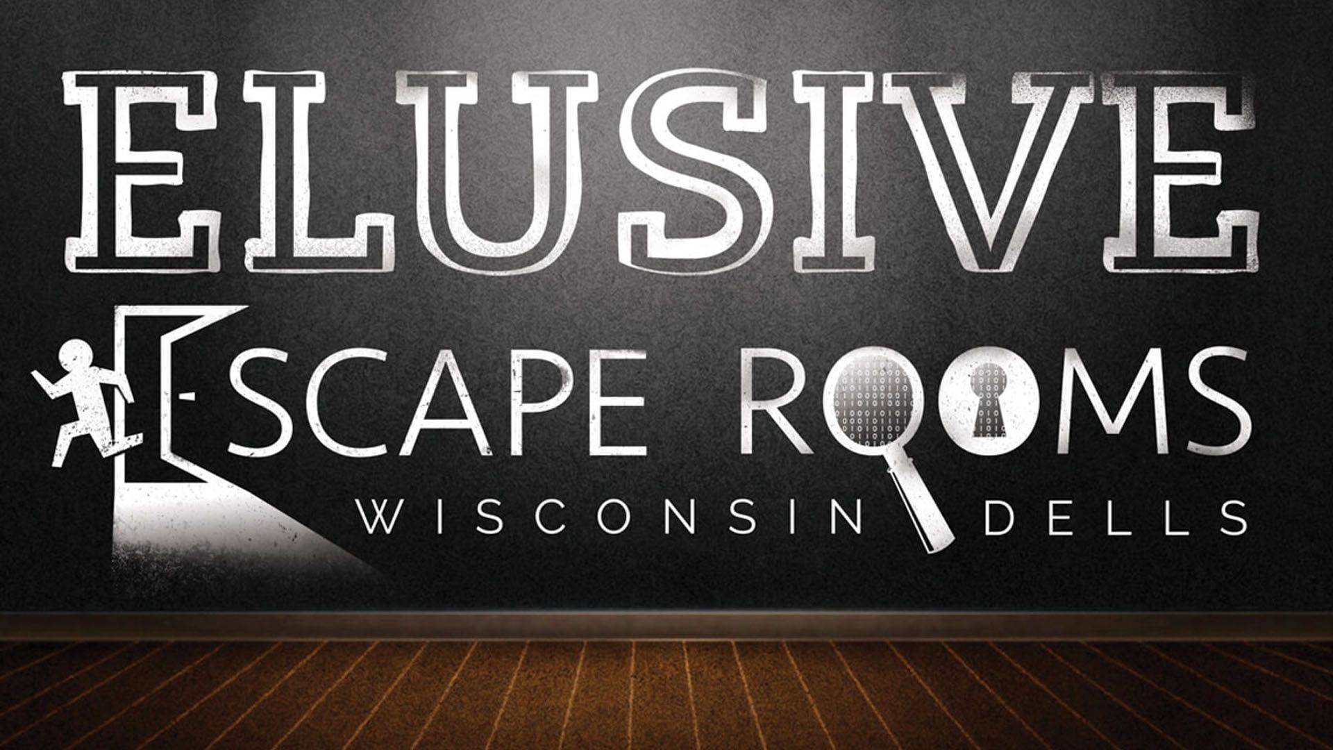 Elusive Escape Rooms sign in Wisconsin Dells, featuring themed adventure challenges.
