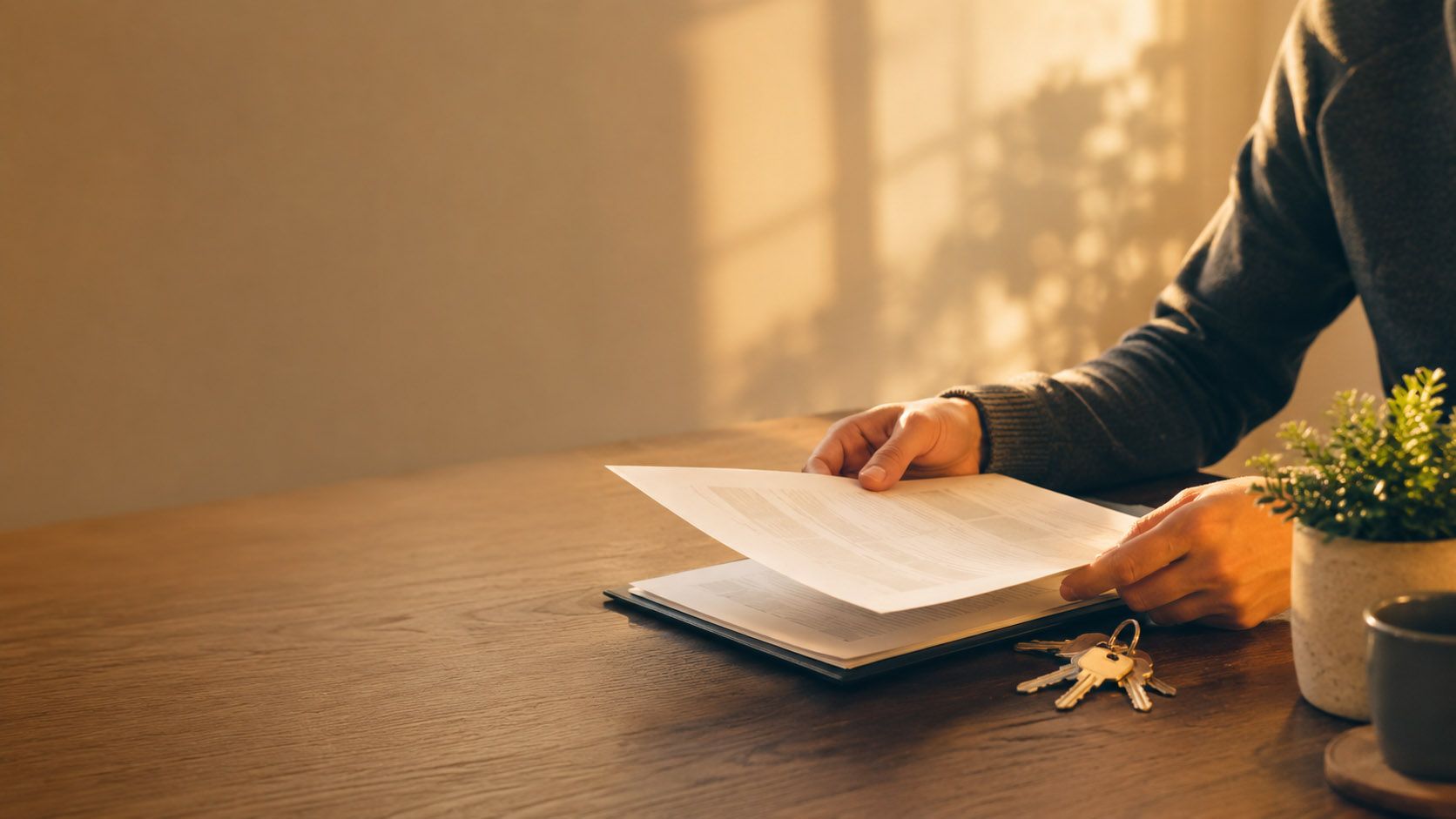 Renter reviewing an apartment lease next to keys, representing Wisconsin security deposit rights