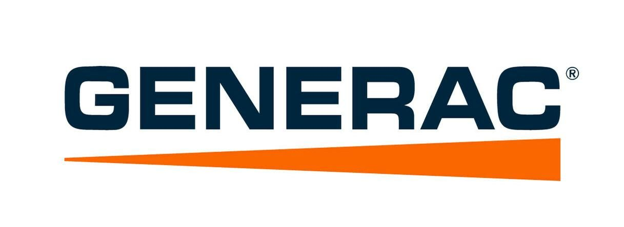 Generac logo in dark blue with an orange swoosh underline