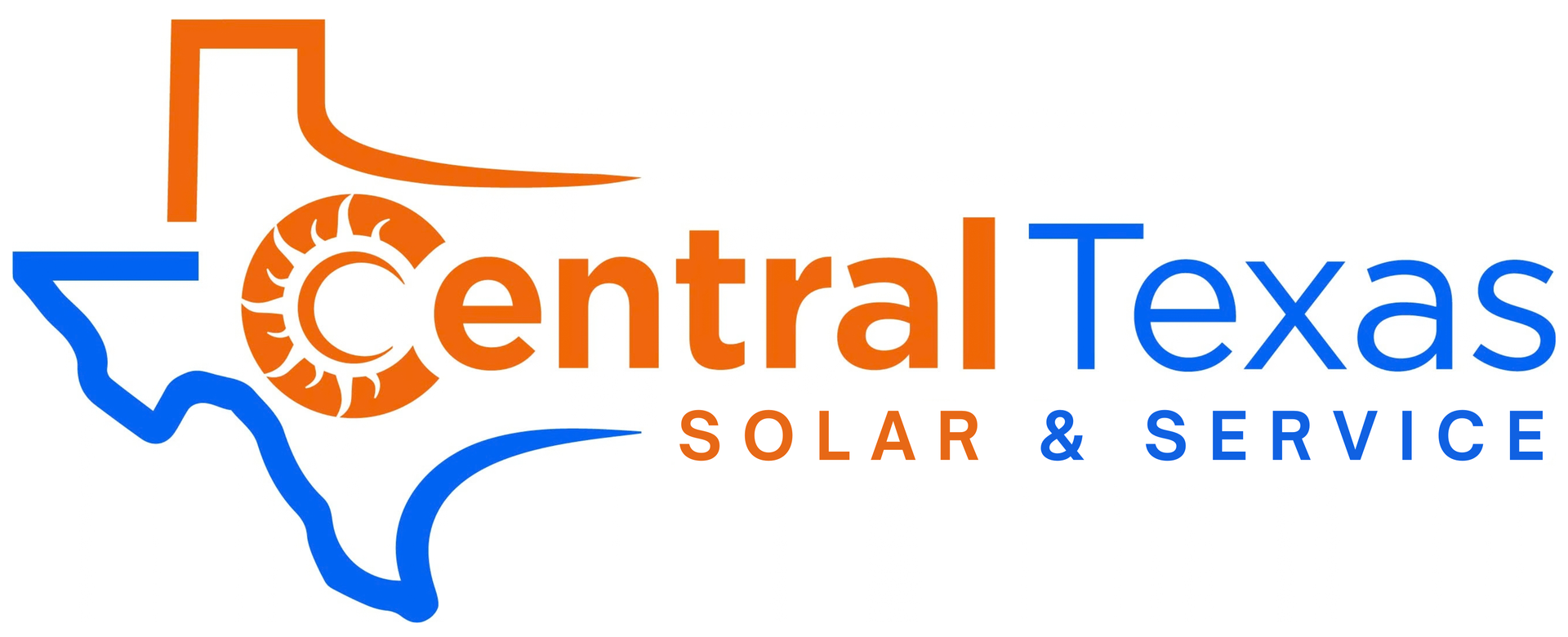 Central Texas Solar & Lighting logo with Texas outline in orange and blue