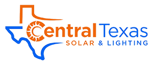 Central Texas Solar & Lighting logo with Texas outline in orange and blue