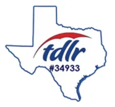 Blue outline of Texas with red and blue “fdlr” logo and #34933 beneath it