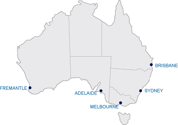 A map of australia showing adelaide brisbane sydney and melbourne