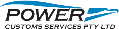 A blue and black logo for power customs services pty ltd