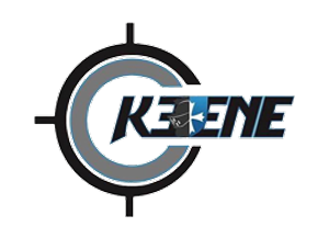 KEENE logo with a stylized black-and-gray target and blue motion streaks