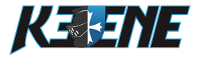 KEENE logo with bold blue and black stylized lettering on a white background