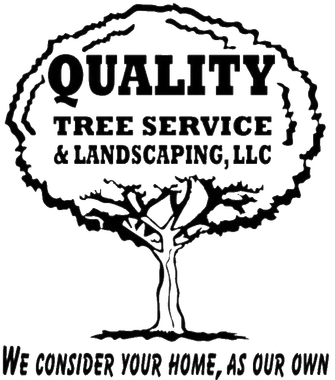 A black and white logo for quality tree service and landscaping , llc.