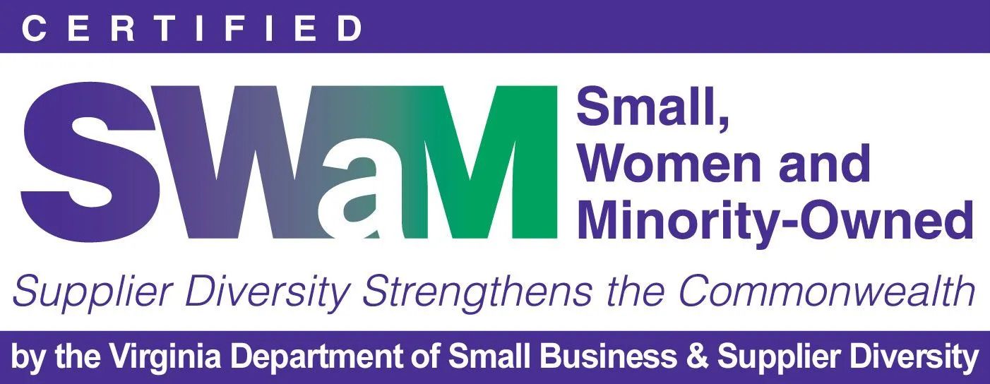 Virginia SWaM certified logo in purple and blue for Small, Women and Minority-Owned businesses