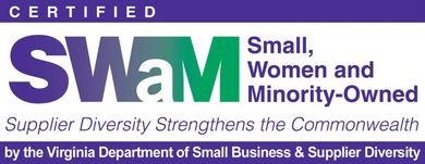 Virginia SWaM certified logo in purple and blue for Small, Women and Minority-Owned businesses